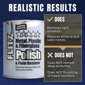 FLITZ label and stamped weight on can, reassures buyer of USA-made quantity