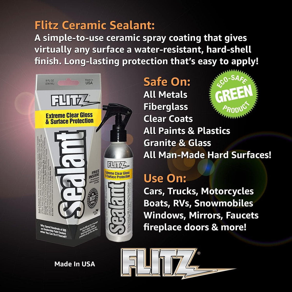 Flitz on boat hull in sun highlighting water repellency and gloss