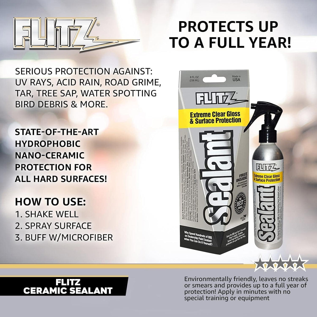 Flitz bottle in hand demonstrating 8oz portable size and convenience