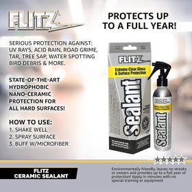 Flitz bottle in hand demonstrating 8oz portable size and convenience