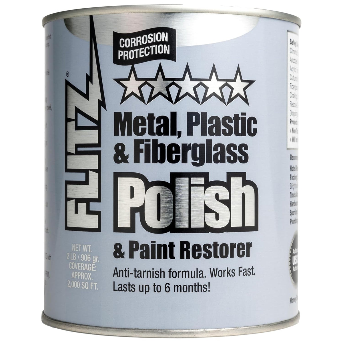 FLITZ front can showing brand and solid metal polish, communicates dependable maintenance