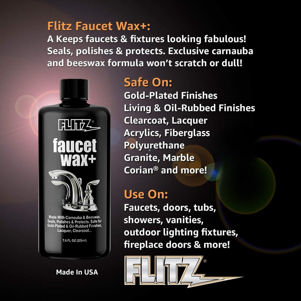 Flitz used on granite countertop showing enhanced gloss and protection