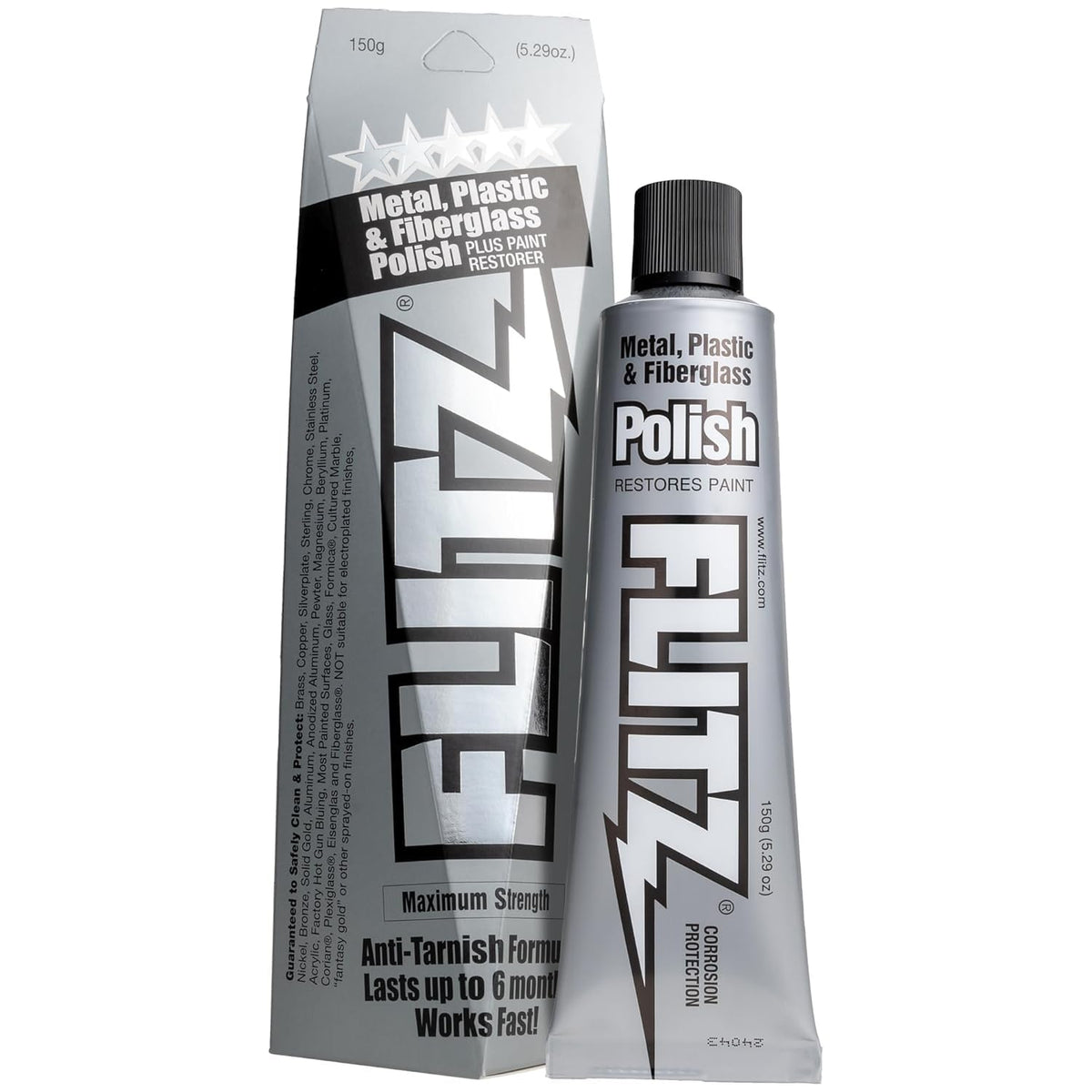 Flitz metal polish paste jar front view showcasing product label and size benefit
