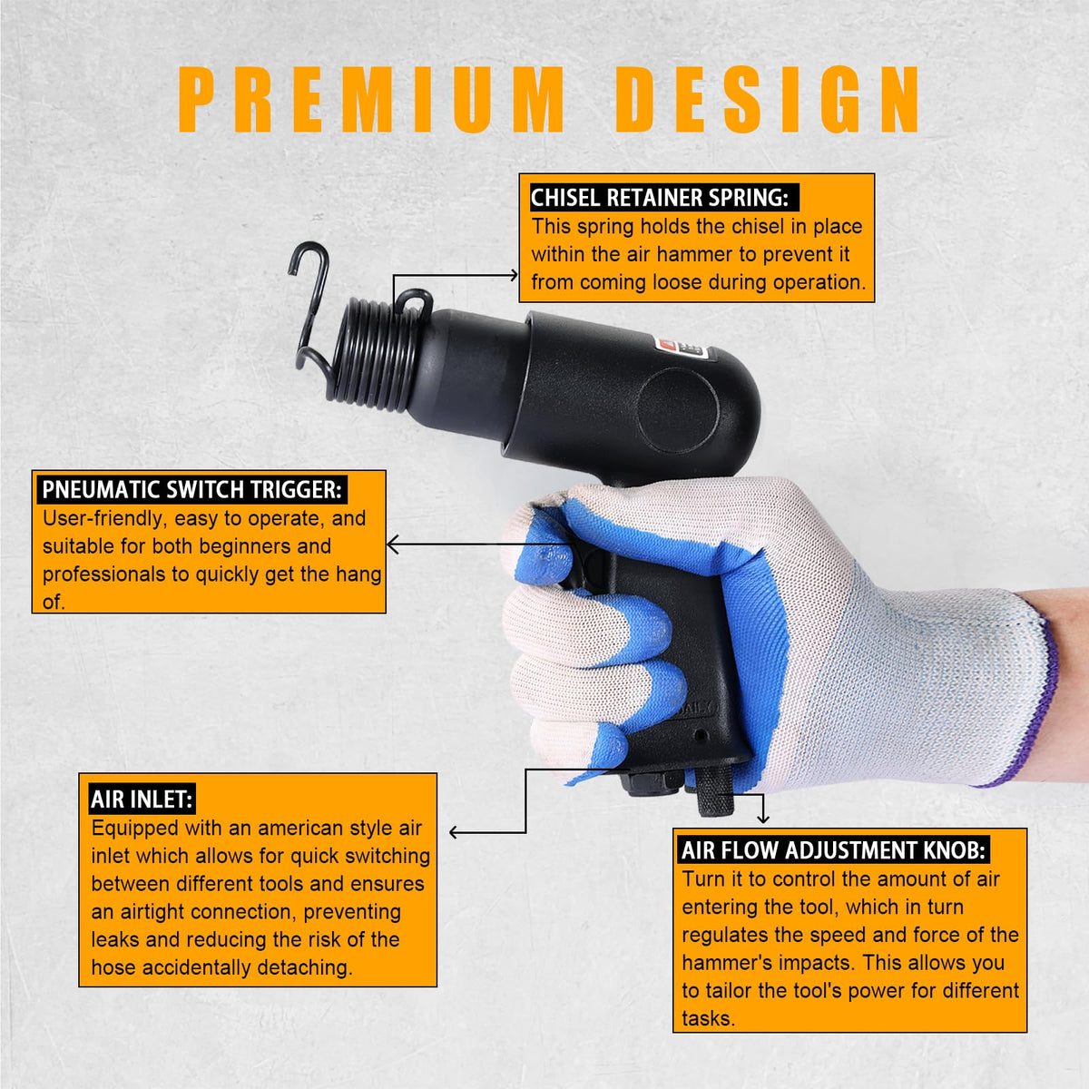 FLKQC adjustable pressure knob and filter close-up for controlled impacts and protection