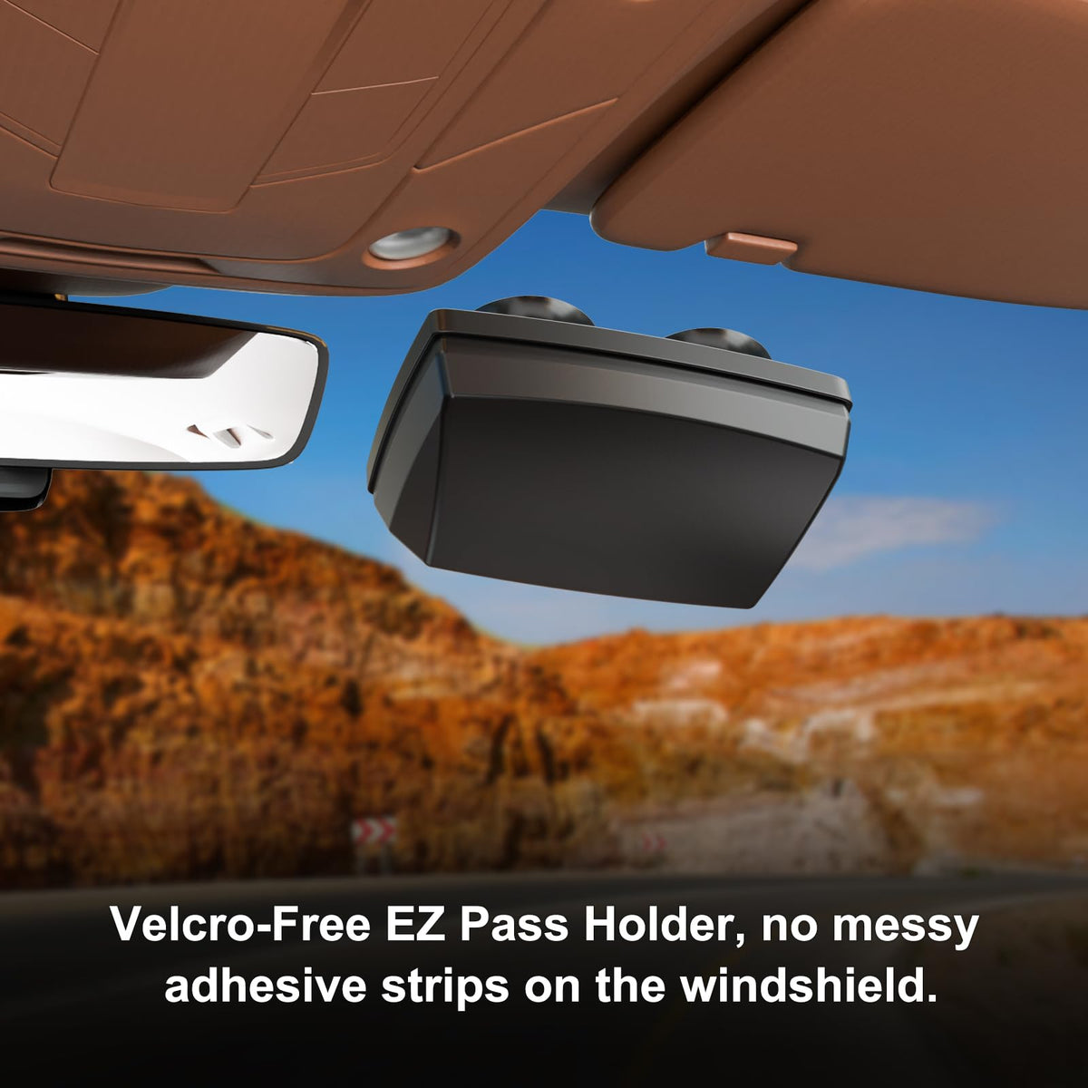 FLLIK installed on windshield from driver view offering easy access