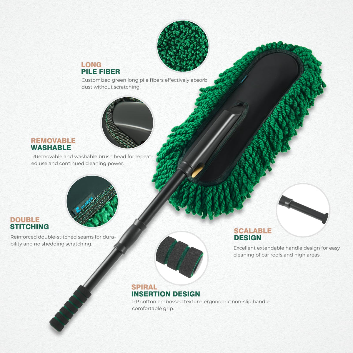 FLORICH extendable handle fully extended for high-reach cleaning