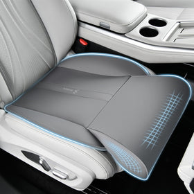 FLORICH front view of seat extender showing shape and grey leather for added comfort