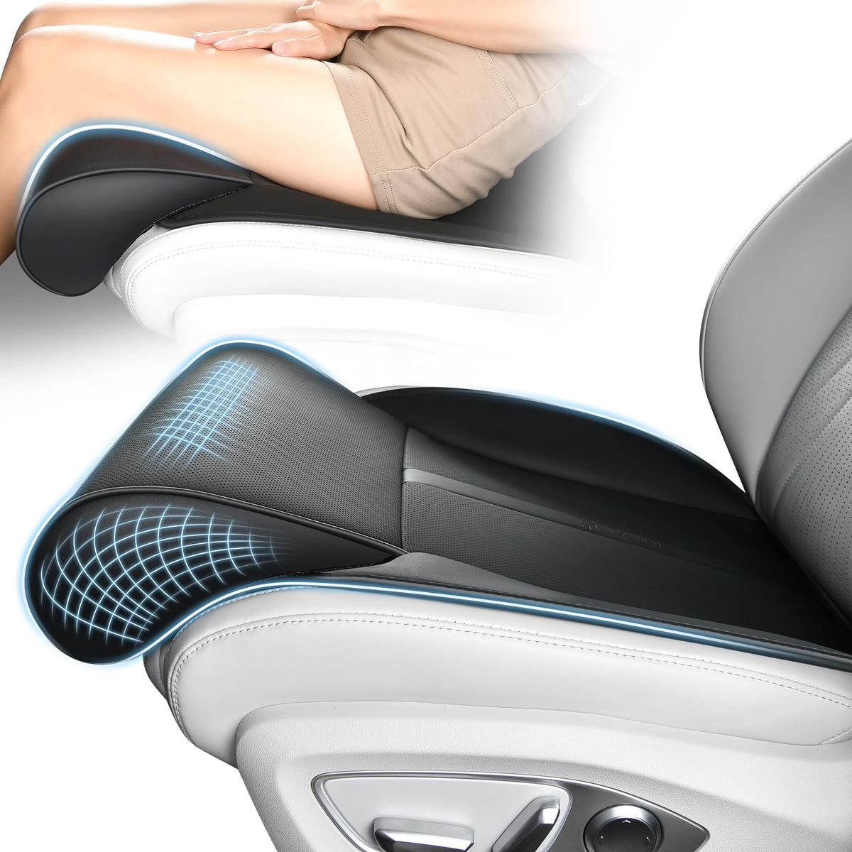 FLORICH front view of seat extender showing full width and added leg support benefit