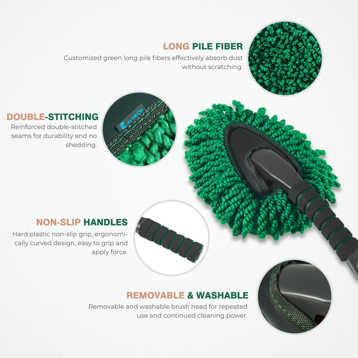 FLORICH microfiber head close-up showing dense soft bristles