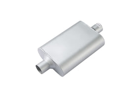 floshine front view muffler showing inlet outlet and clean finish for easy fitment