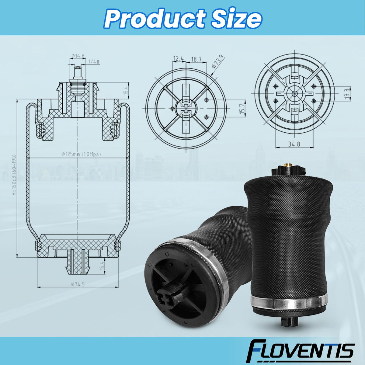 FLOVENTIS installed on Freightliner cab showing restored ride height