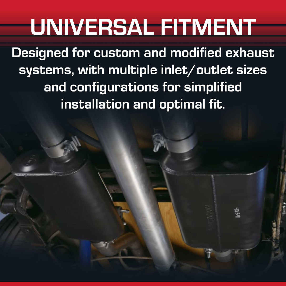 Flowmaster 40 Series size scale comparison showing dimensions and installation planning benefit