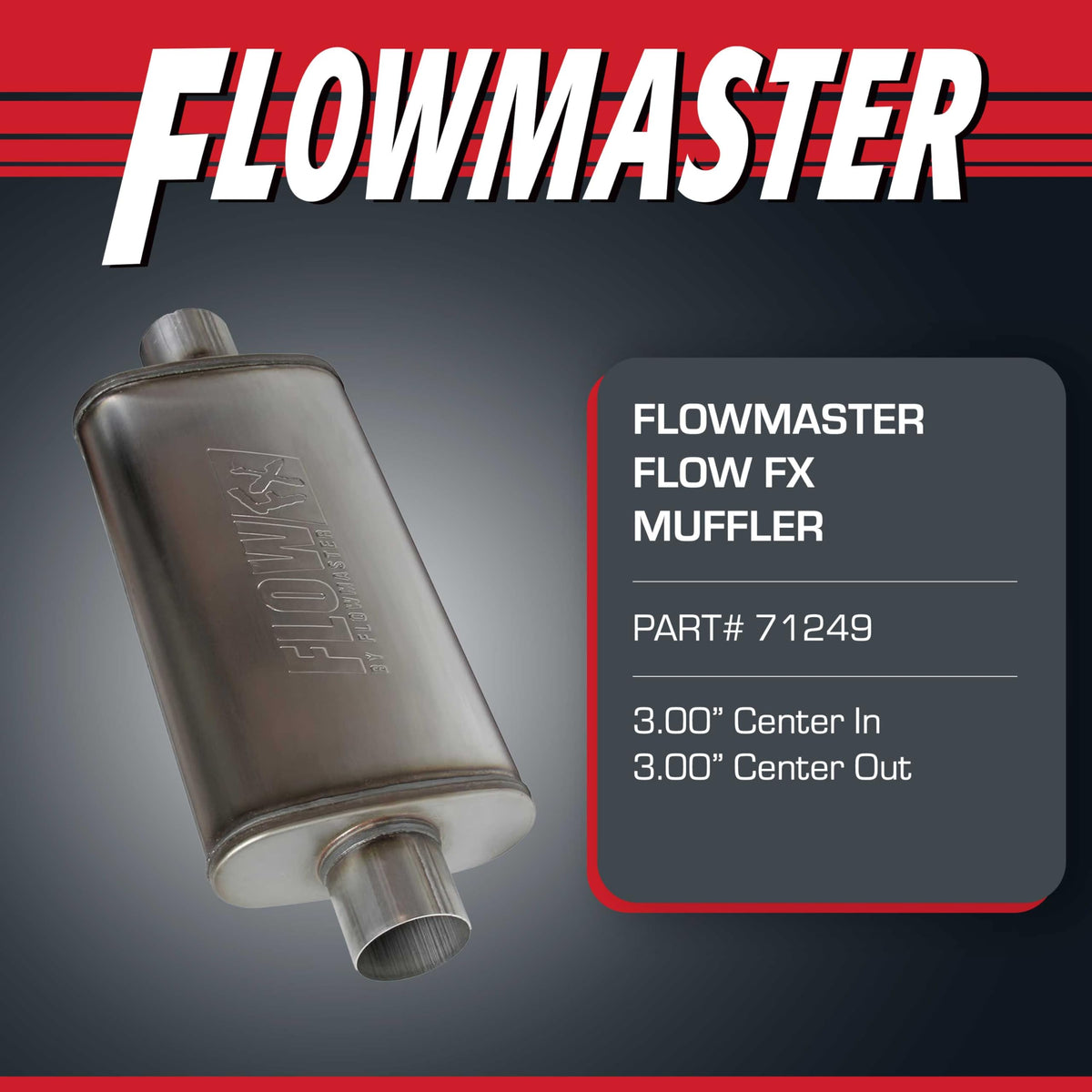 Flowmaster side profile highlighting compact shape and durable build benefit