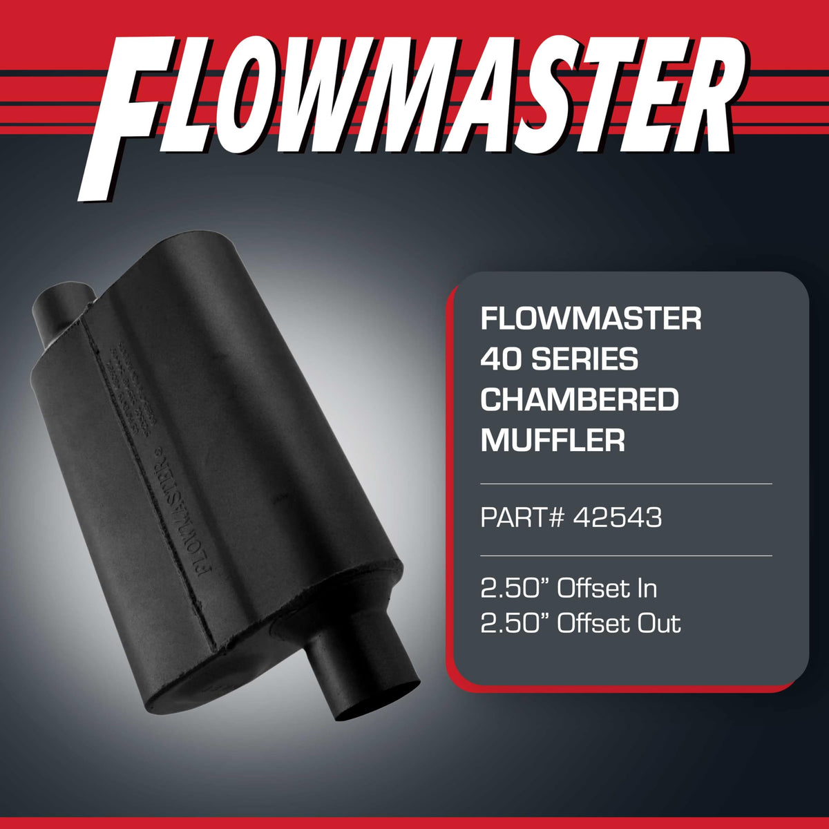 Flowmaster label and stamp close-up showing model ID for accurate selection benefit
