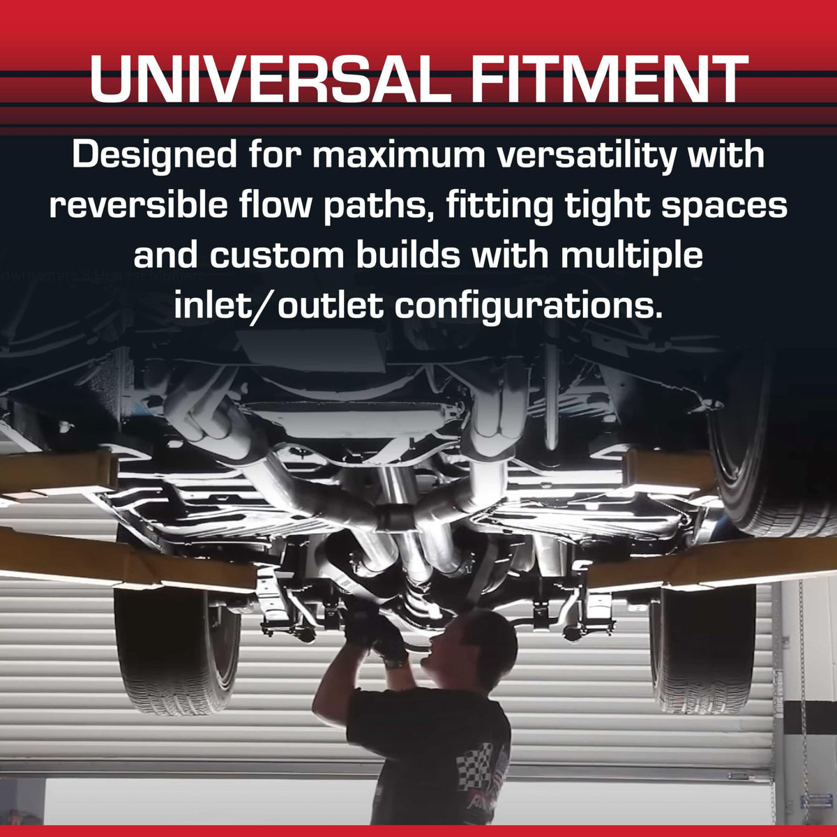 Flowmaster beside ruler showing size and scale for accurate fitment planning