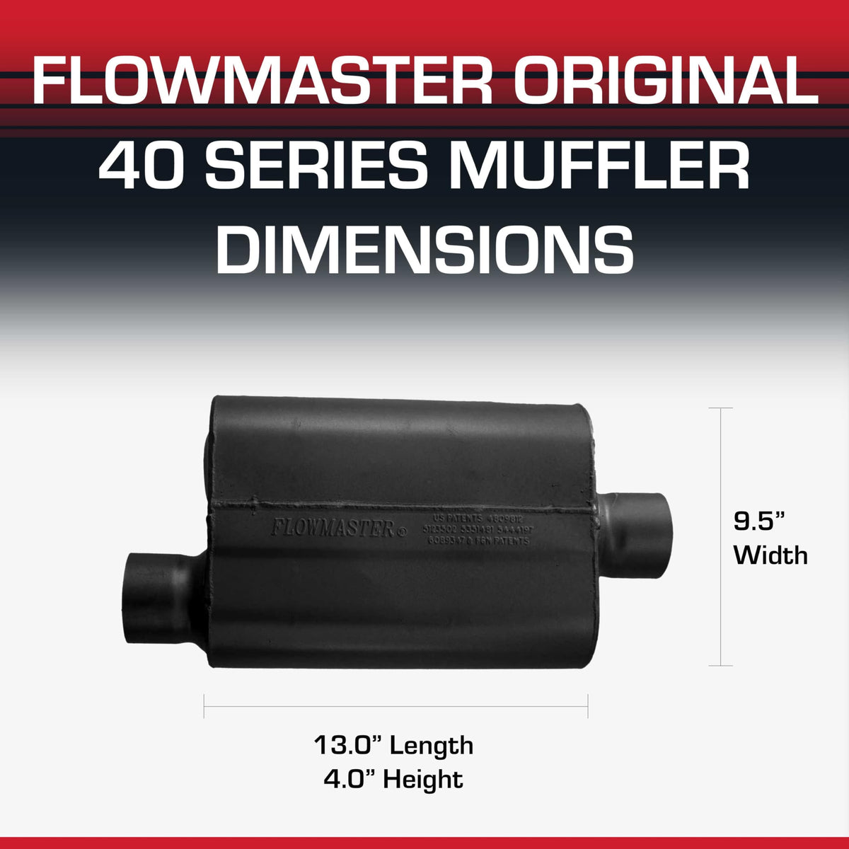 Flowmaster next to ruler size comparison showing dimensions to aid selection benefit