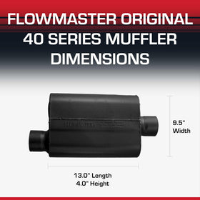 Flowmaster next to ruler size comparison showing dimensions to aid selection benefit