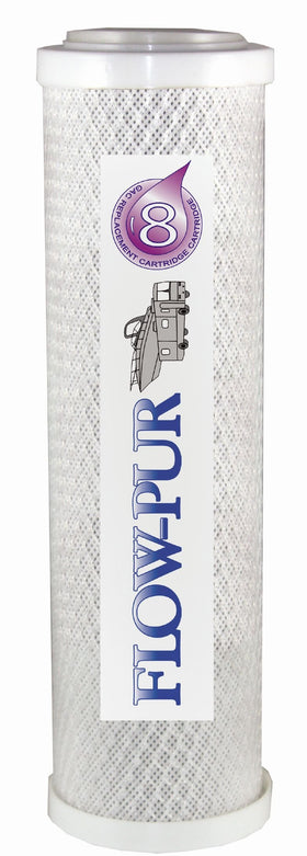 FlowPur/Watts close-up of GAC #8 cartridge with spanner wrench demonstrating easy swap and reliable filtration