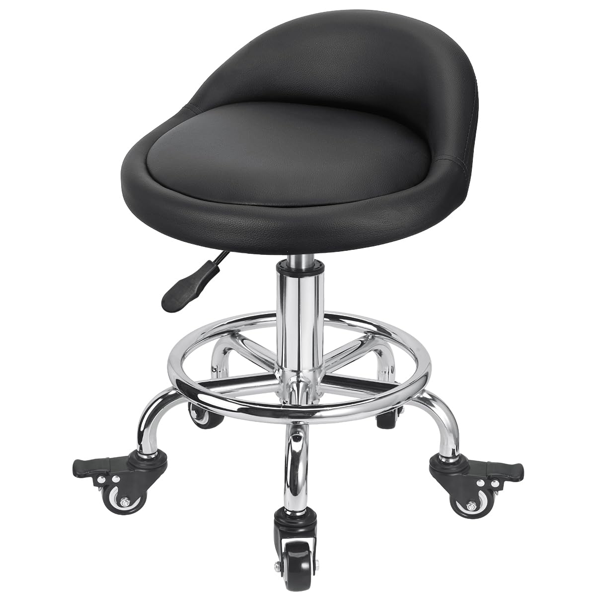 FLOLXNB front view of low roller stool showing compact footprint and mobility