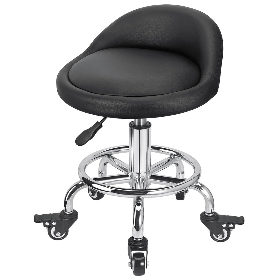 FLOLXNB front view of low roller stool showing compact footprint and mobility