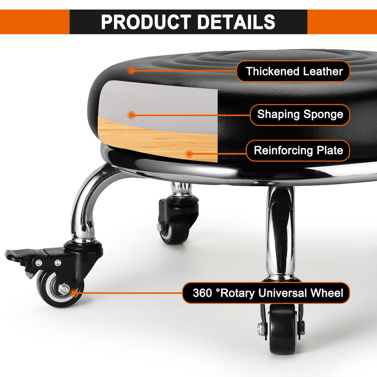 FLOLXNB underside view of five casters demonstrating smooth 360° mobility