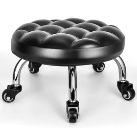 FLOLXNB front view of low rolling stool showing stable five-wheel base and compact seat