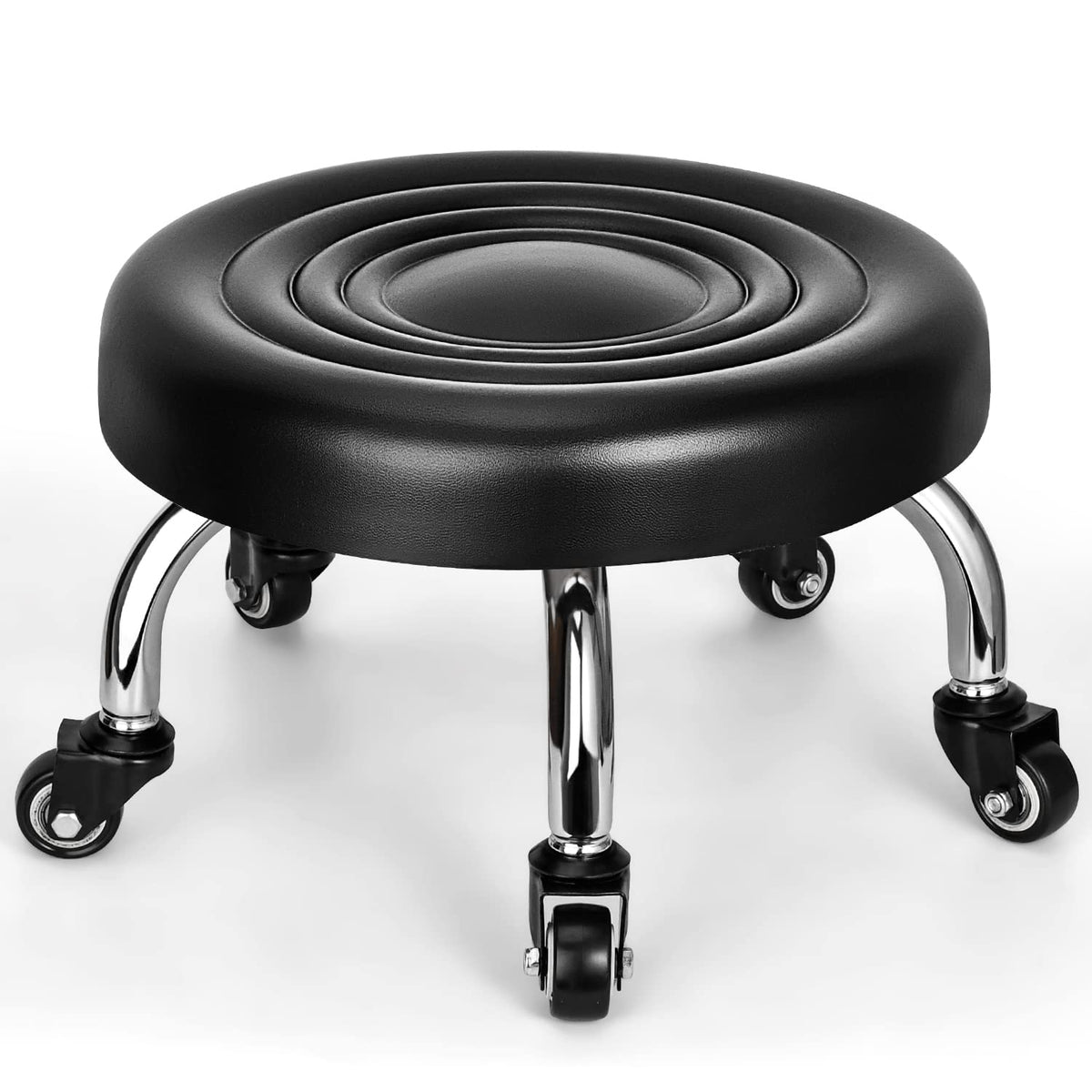 FLOLXNB front view of low rolling stool showing compact seat and stability