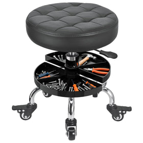 FLOLXNB front view of rolling mechanic stool showing storage and seat — organized workspace benefit