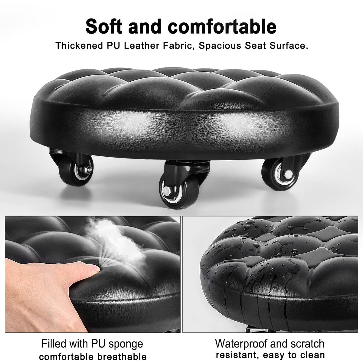 FLOLXNB top close-up of thick PU leather seat for comfortable, easy-clean support