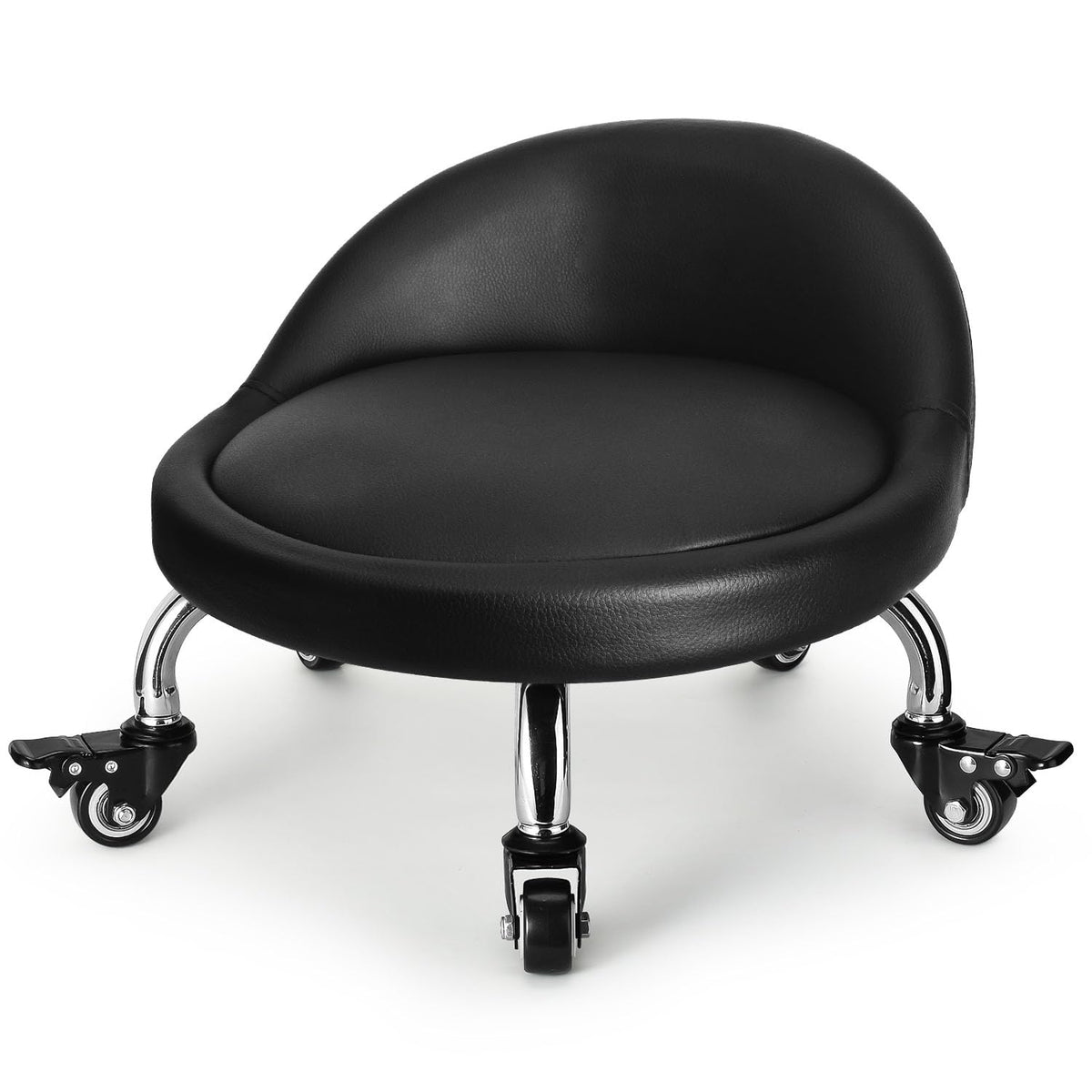 FLOLXNB front view of low rolling stool showing compact mobile seating and stability