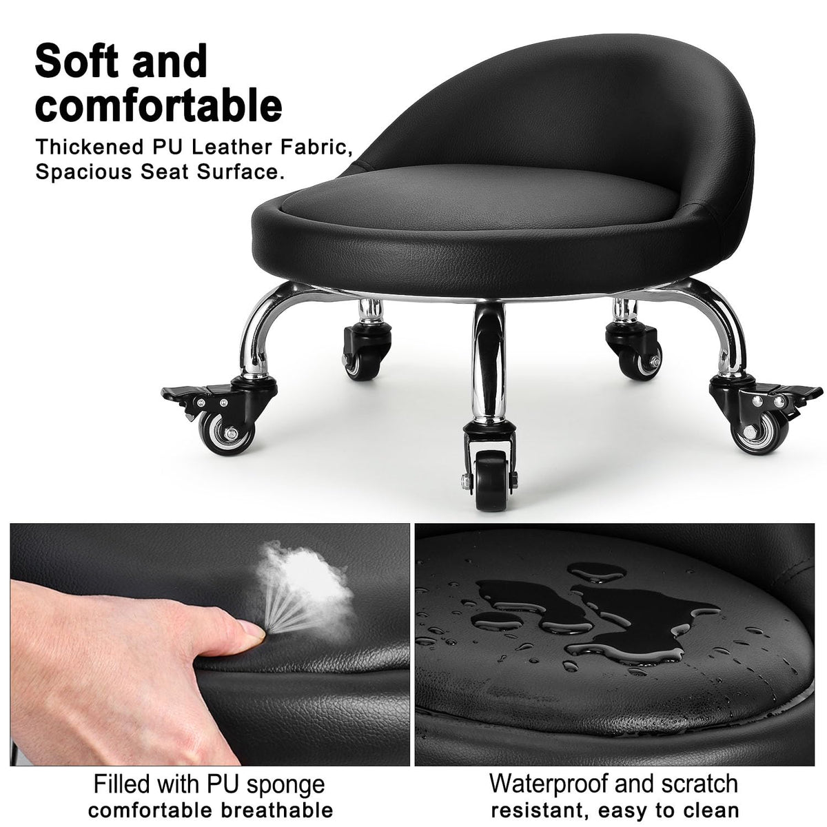 FLOLXNB close-up of PU leather seat highlighting easy-clean comfort