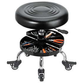 FLOLXNB front view of rolling shop stool showing stable base and seat benefit