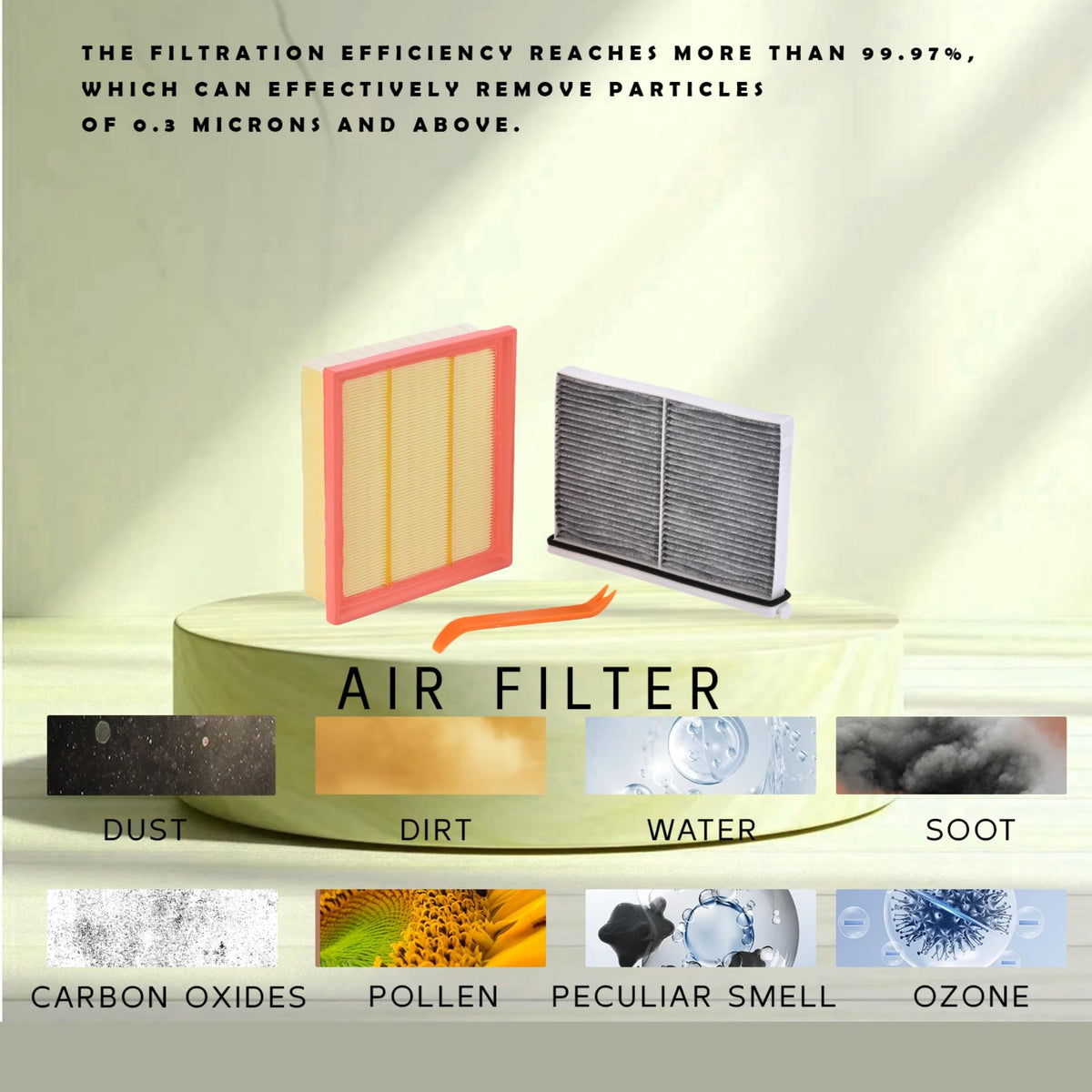 FLTRUCKTOP cabin filter edge seal close-up illustrating fitment and reduced air bypass benefits
