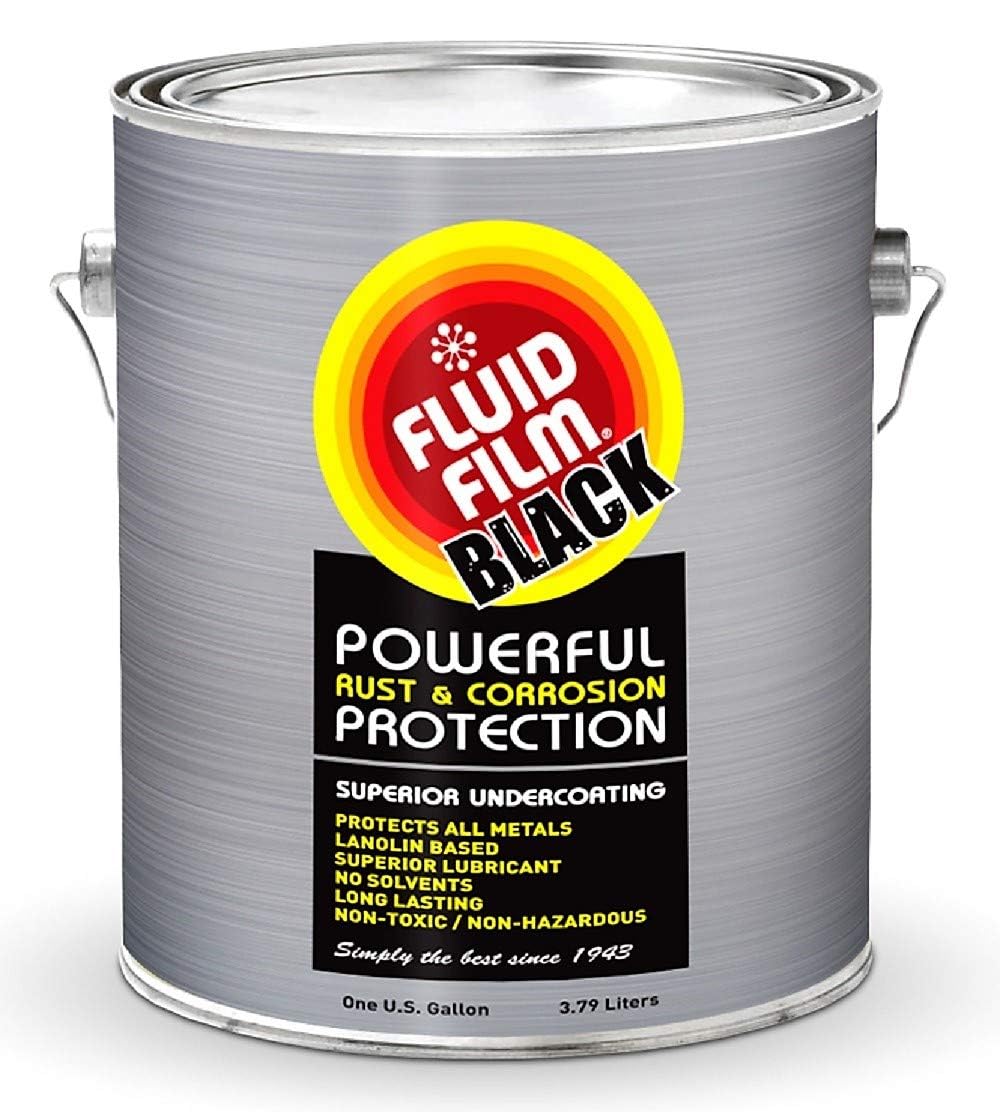 Fluid Film black gallon front label showing product identity and protection benefit