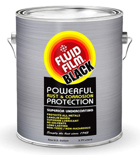 Fluid Film black gallon front label showing product identity and protection benefit