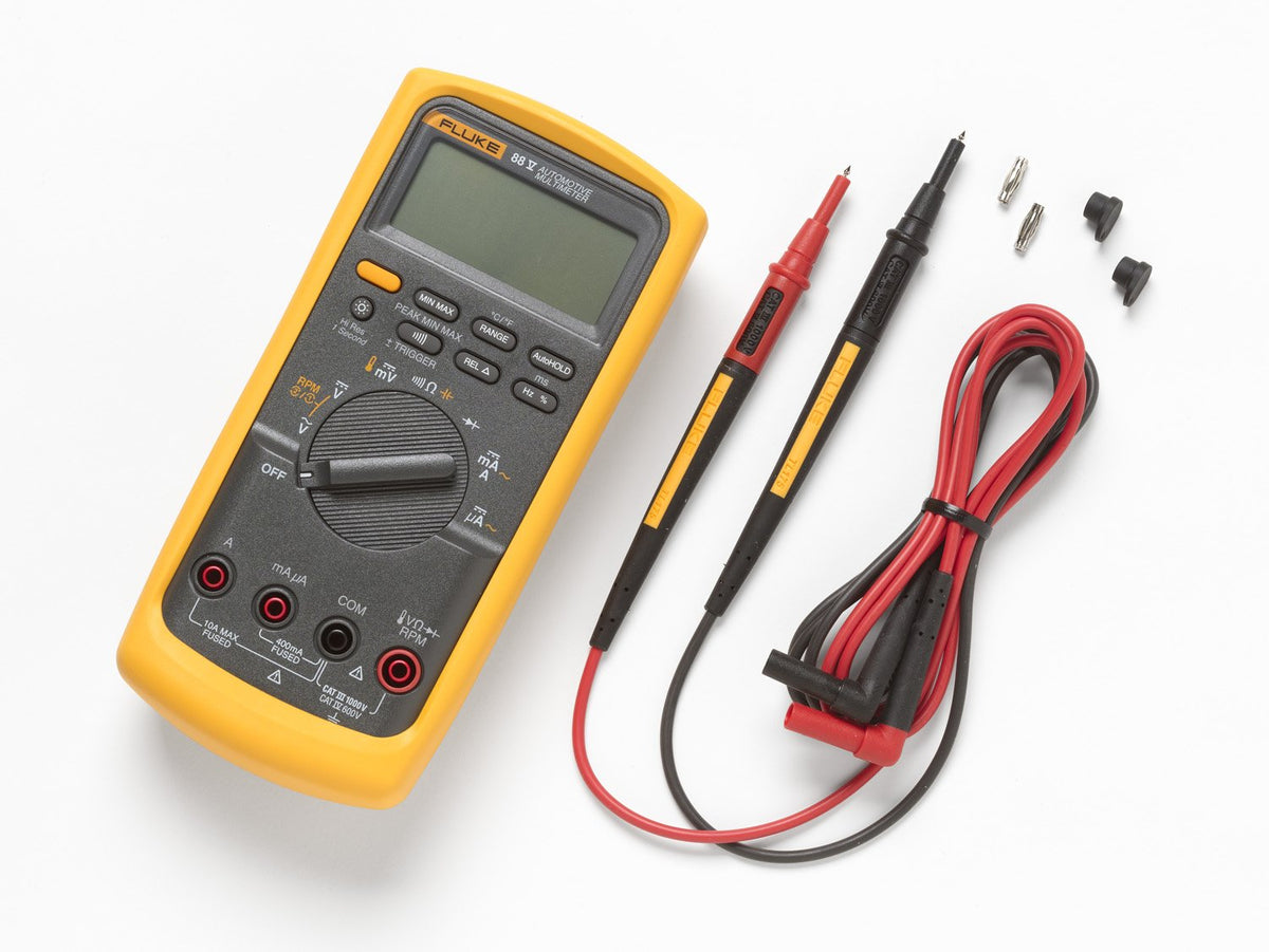 Fluke meter hung by magnetic hanger on vehicle for hands-free visibility and workflow