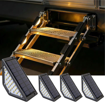 Flupuro front view pack of 4 showing compact warm white step lights and easy placement benefit
