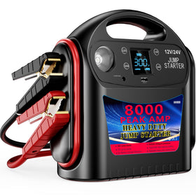 FlyAuto front view showing durable housing and branding, reliable heavy-duty start