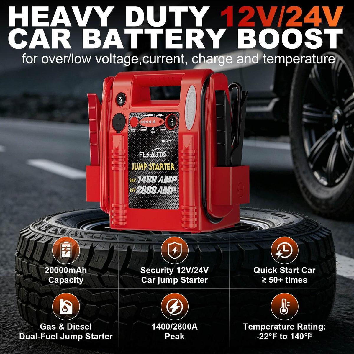 FlyAuto in use jump-starting a truck delivering reliable power