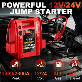 FlyAuto jumper clamps close-up illustrating spark-proof safety feature