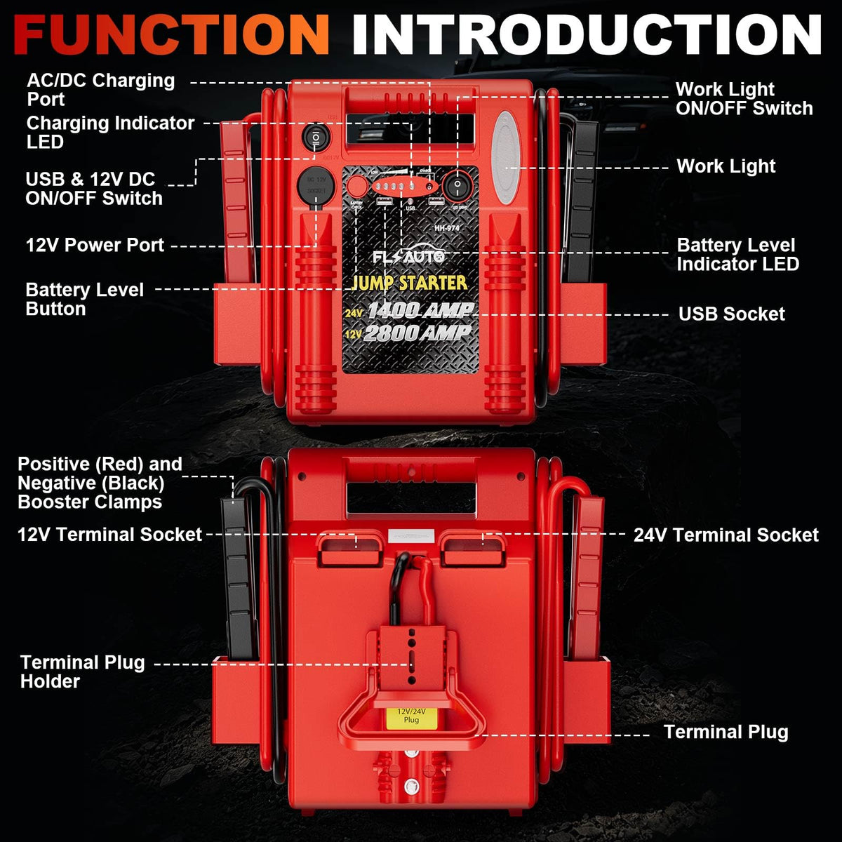 FlyAuto product label close-up showing model and performance specs
