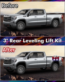 FLYCLE lift blocks installed under axle side view demonstrating leveled truck stance