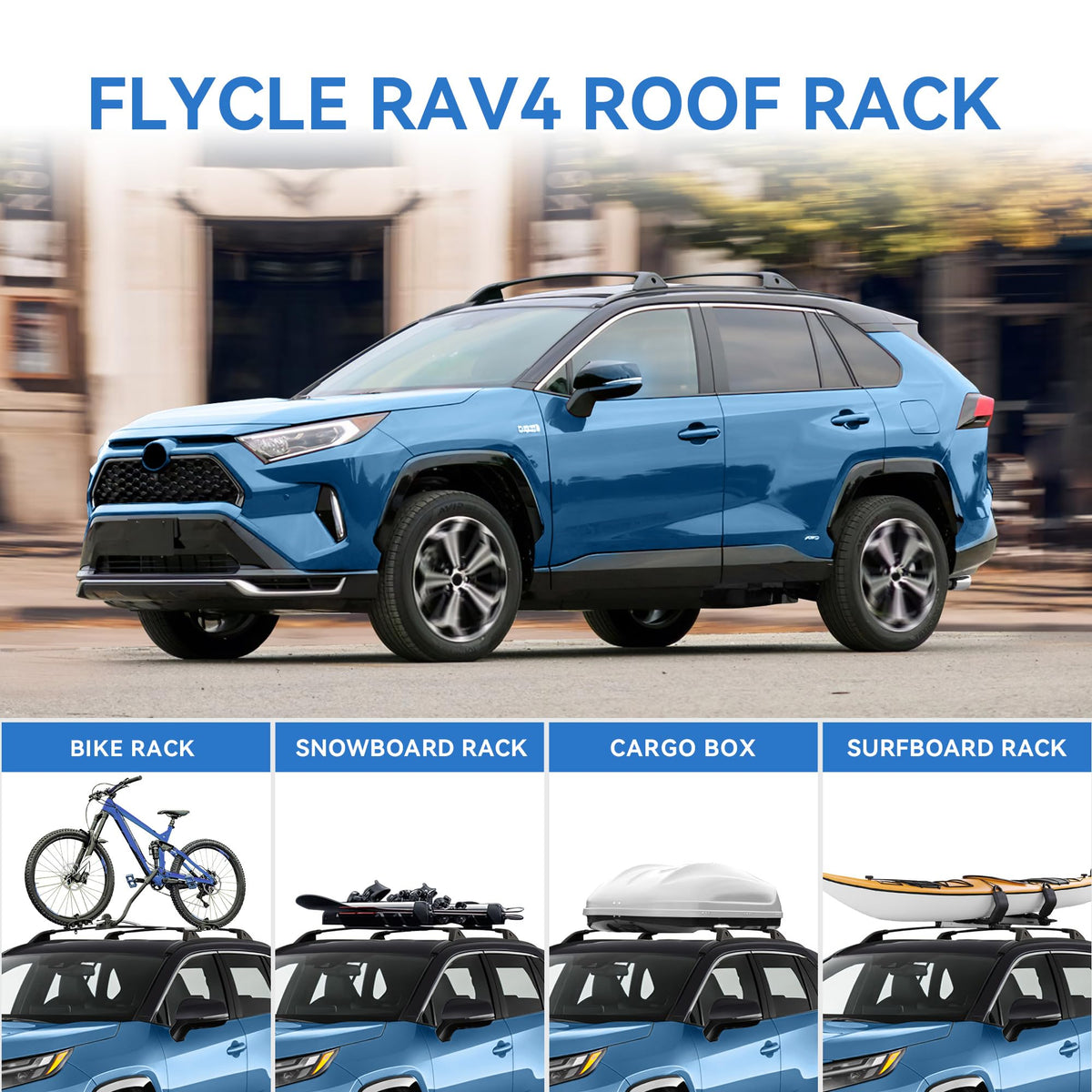 FLYCLE side profile of installed bars on RAV4 reducing wind noise and drag benefit