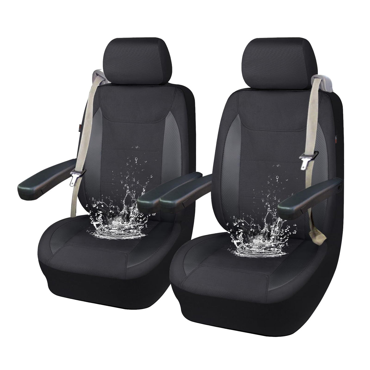 Flying Banner packaged front pair showing product and labels, protects seats