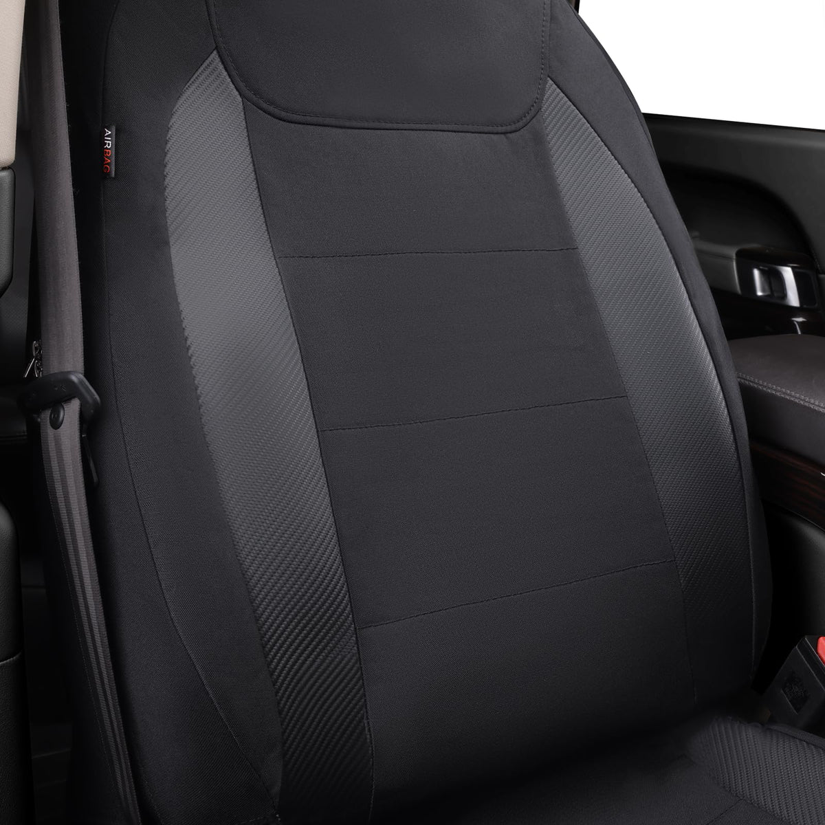 Flying Banner shoulder seatbelt slot close-up, maintains proper belt routing