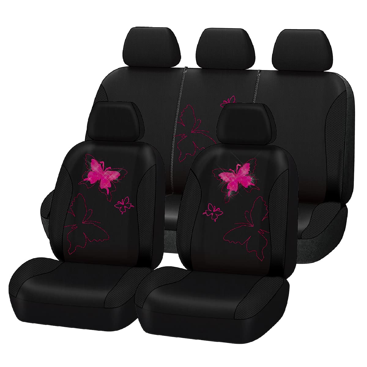 Flying Banner front view of full seat cover set showing butterfly design and color contrast for stylish refresh