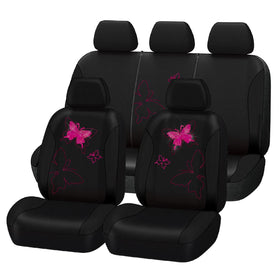 Flying Banner front view of full seat cover set showing butterfly design and color contrast for stylish refresh