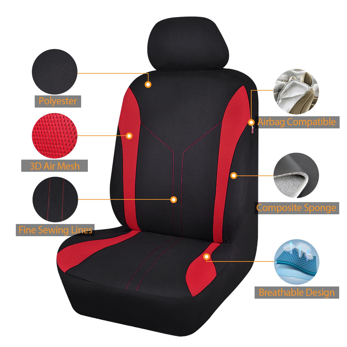 Flying Banner driver seat close-up of stitching showcasing airbag-compatible seams
