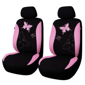 Flying Banner front seat covers packaging showing lace and pink benefits