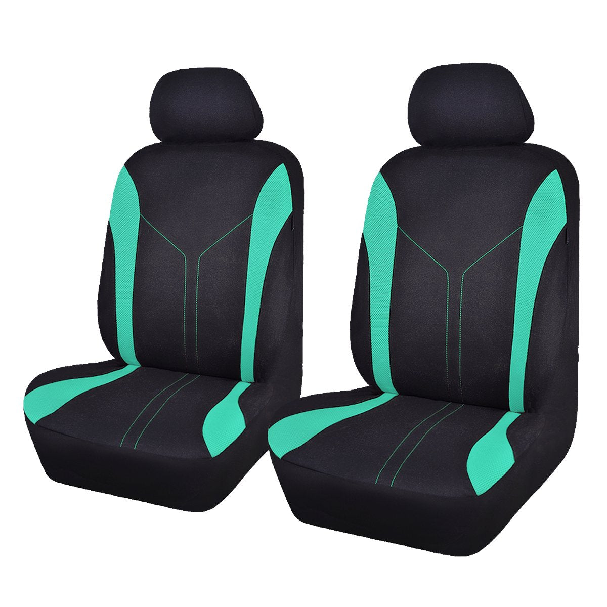Flying Banner front seats full view showing black and green style and fit benefits